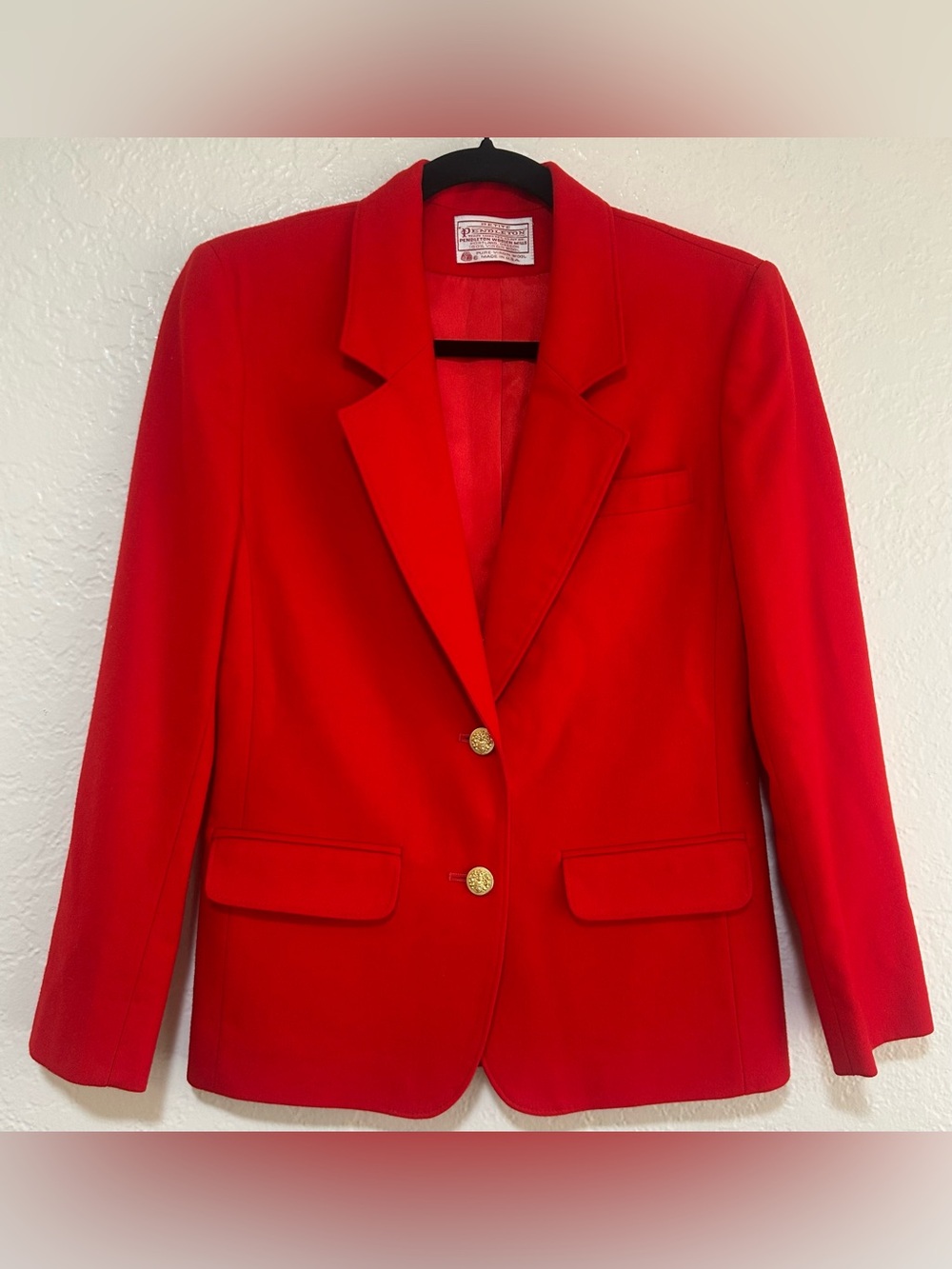 Pendleton Red 100% Virgin Wool Blazer with Gold Buttons